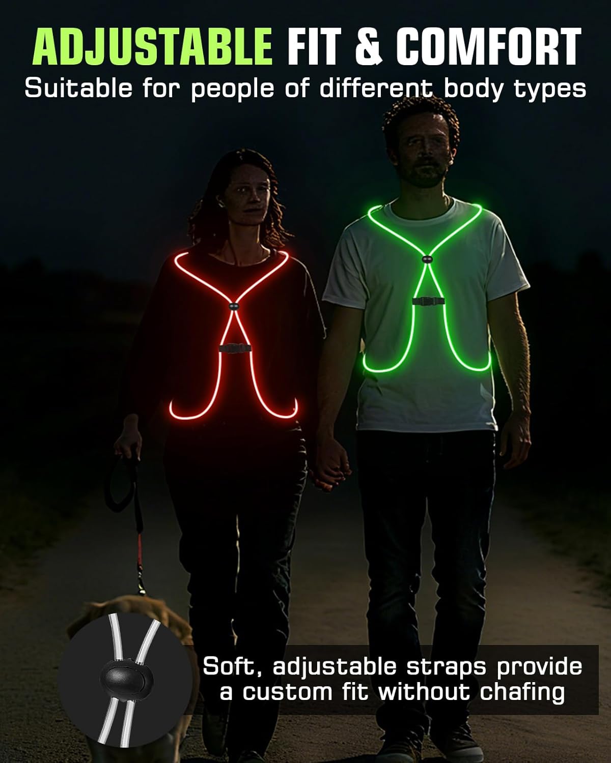Zacro Reflective Running Vest 11 Light Modes 360°High Visibility Light up Running Vest for Cycling, Dog Walking, Rechargeable & Adjustable Illuminated Night Safety Reflective Gear Women & Men